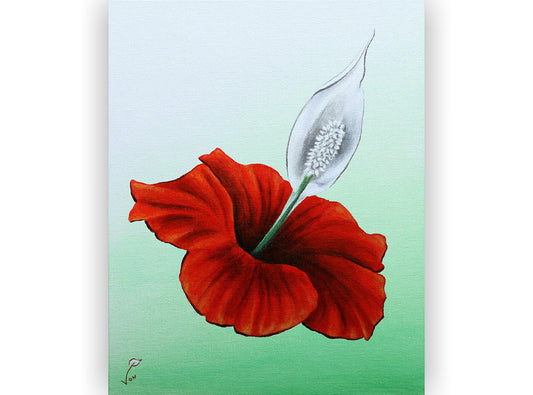 8 x 10 Vonflora Hibiscus Painting Peace Lily Art Hibiscus Flower