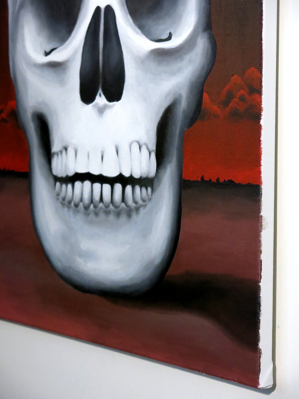 24 x 30 Skull Oil Painting on Canvas Skull Wall Art Skull Landscape