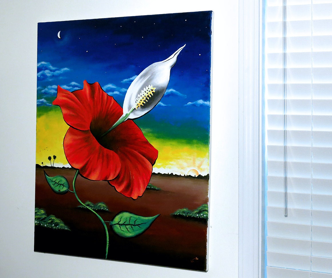24 x 30 Vonflora Hibiscus Painting Peace Lily Painting Landscape Art Floral Oil Painting