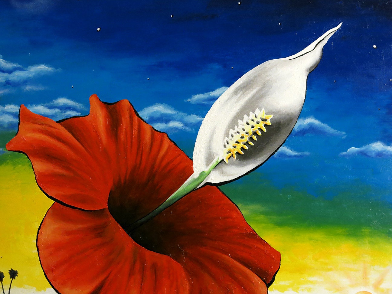 24 x 30 Vonflora Hibiscus Painting Peace Lily Painting Landscape Art Floral Oil Painting