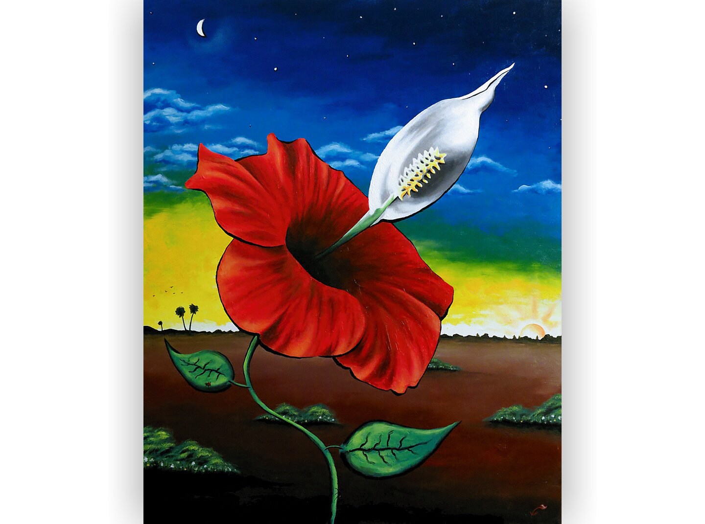 24 x 30 Vonflora Hibiscus Painting Peace Lily Painting Landscape Art Floral Oil Painting