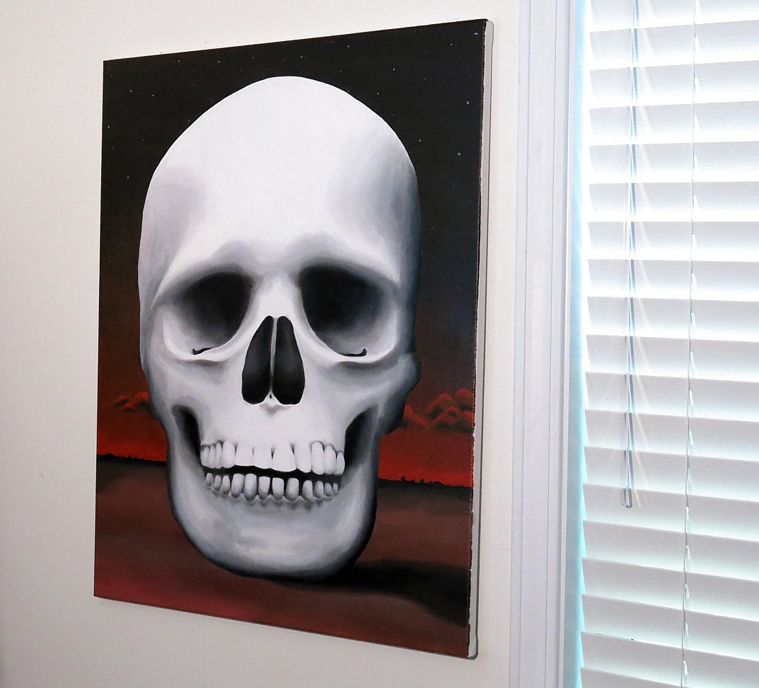 24 x 30 Skull Oil Painting on Canvas Skull Wall Art Skull Landscape