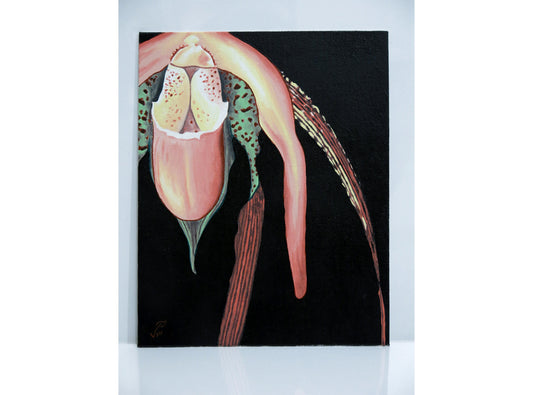 8 x 10 Vonflora Lady Slipper Orchid Painting Orchid Art Orchid Oil Painting