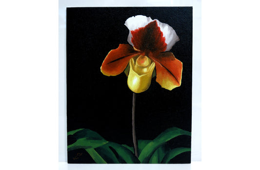 8 x 10 Orchid Painting Paphiopedilum Lady Slipper Orchid Art